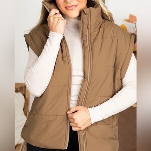 HYFVE Oversized Brown Quilted Puffer Vest